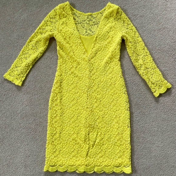 Topshop Yellow Lace 3/4 Sleeve Dress, Size 4 - Picture 4 of 6